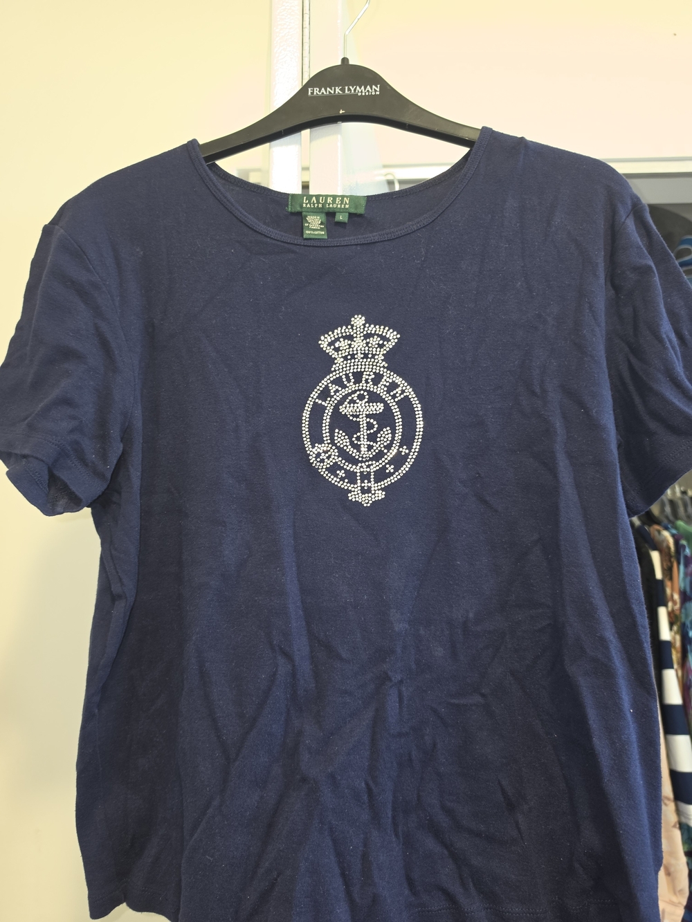 Lauren Ralph Lauren Navy Short Sleeve Tee with Rhinestone Crest